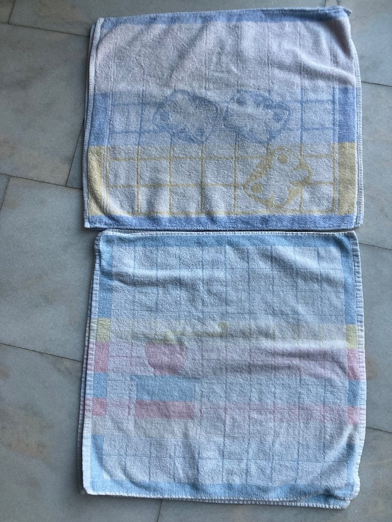 4 Vintage Keukenhanddoeken Blauw - Geel - Roze, Ophalen of Verzenden