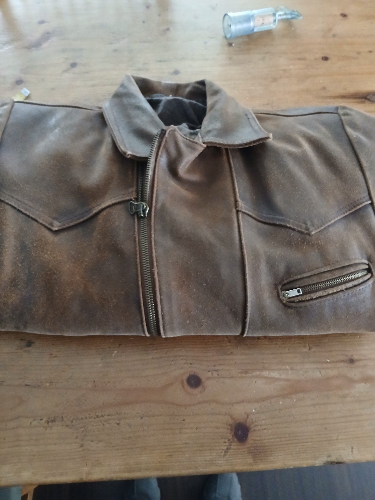Mooie zware,dikke ruig lederen jas.( piloten jas?), Kleding | Heren, Jassen | Winter, Ophalen of Verzenden, Overige maten, Bruin
