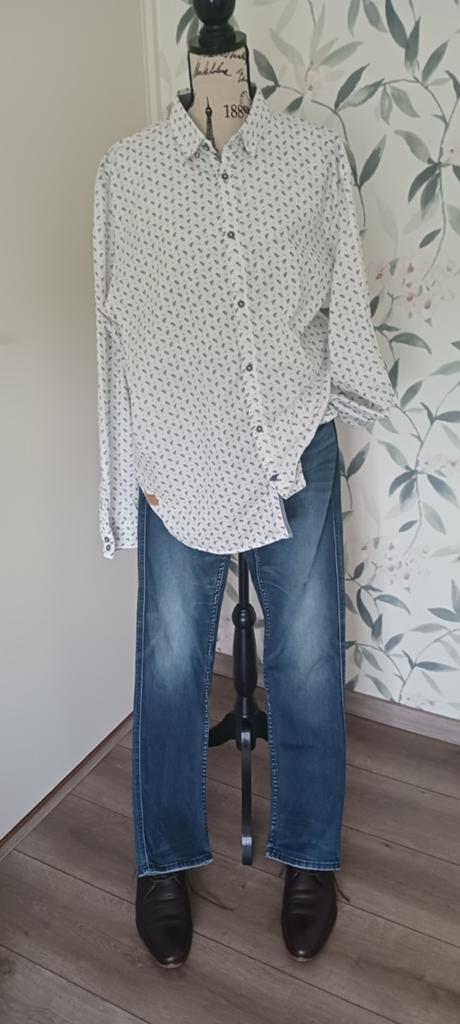 Tom Tailer heren overhemd wit met blauw XXXL, Wit, Ophalen of Verzenden, Zo goed als nieuw, Tom Tailer