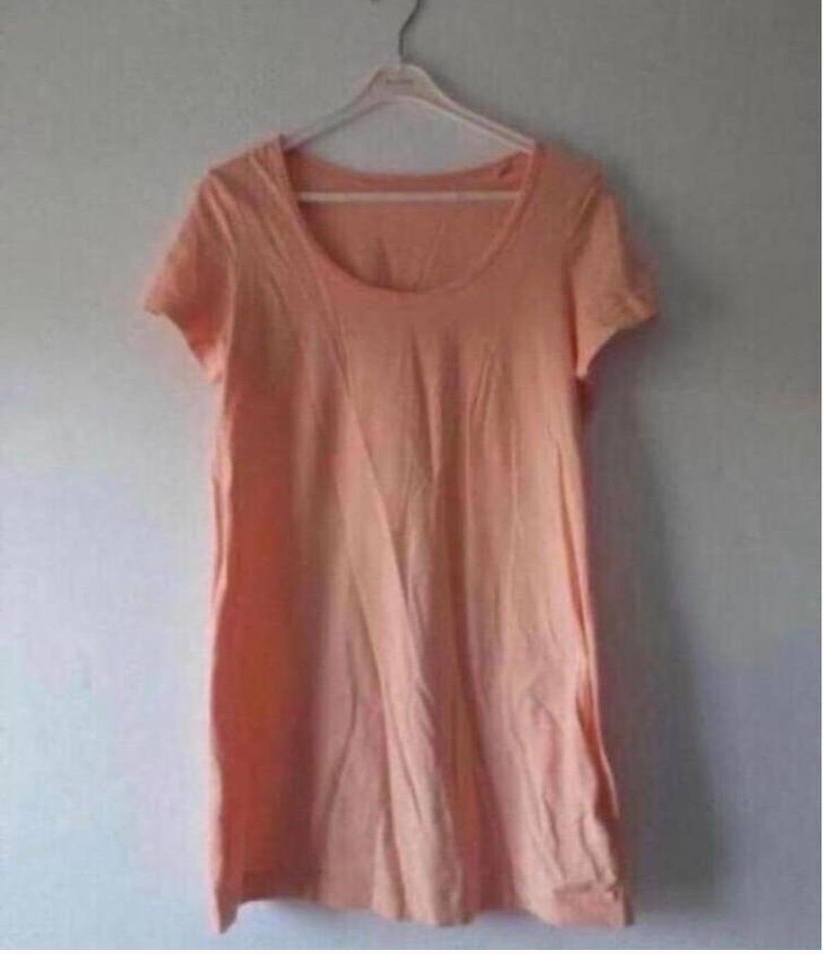 Mooie Perzikroze Pastel Jurk T-shirt Puur Katoen Extra Lang, Shirt of Top, Zo goed als nieuw, Roze, Ophalen