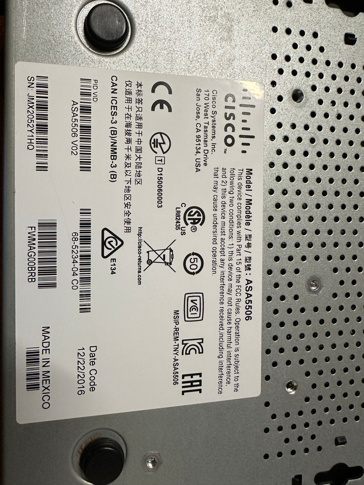 Cisco ASA 5506-X Firewall Router, Computers en Software, Routers en Modems, Ophalen of Verzenden, Zo goed als nieuw, Router