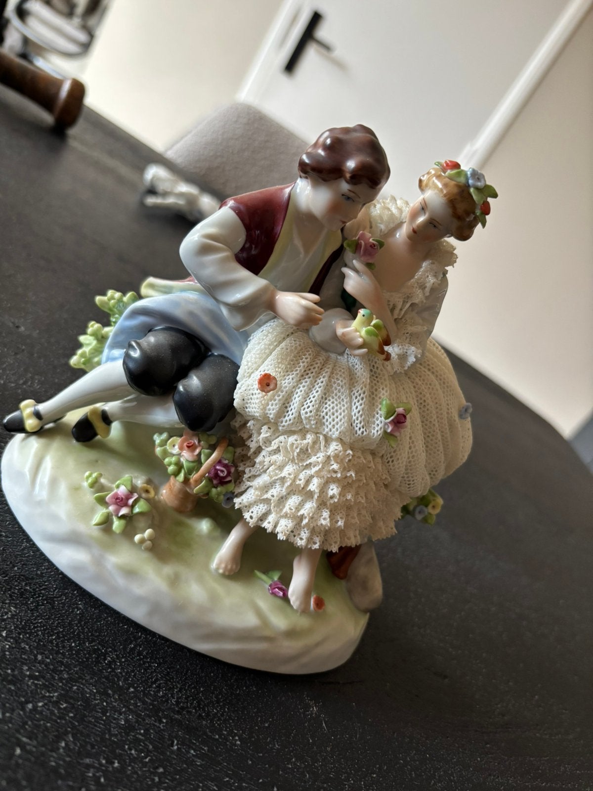 Vintage Unterweissbach dresden Rococo porselein beeld, Ophalen of Verzenden, Gebruikt, Mens