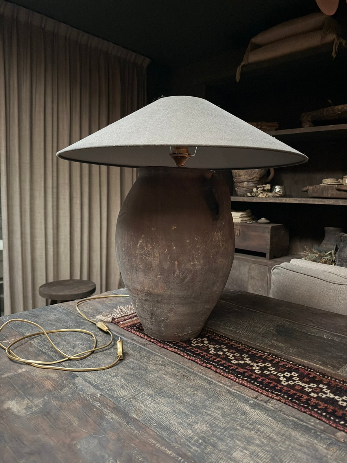 Kruiklamp incl lampenkap Aura Peeperkorn, Ophalen, Bruin, Steen/keramiek, Landelijk