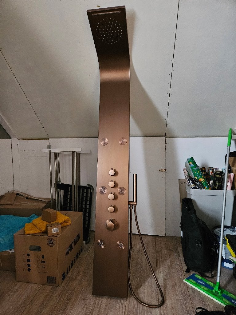 Luxe Geborsteld Koper Douchepaneel met Waterval en Jets, Ophalen, Zo goed als nieuw, Met douche