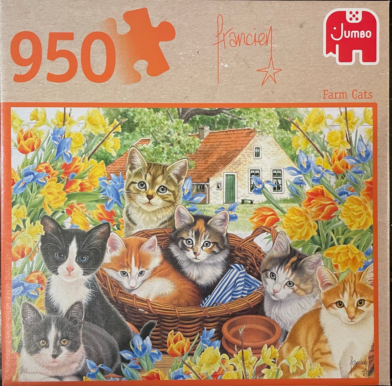 Jumbo Francien's Katten Legpuzzel - Farm Cats 950 stukjes, Ophalen of Verzenden, 500 t/m 1500 stukjes, Gebruikt, Legpuzzel