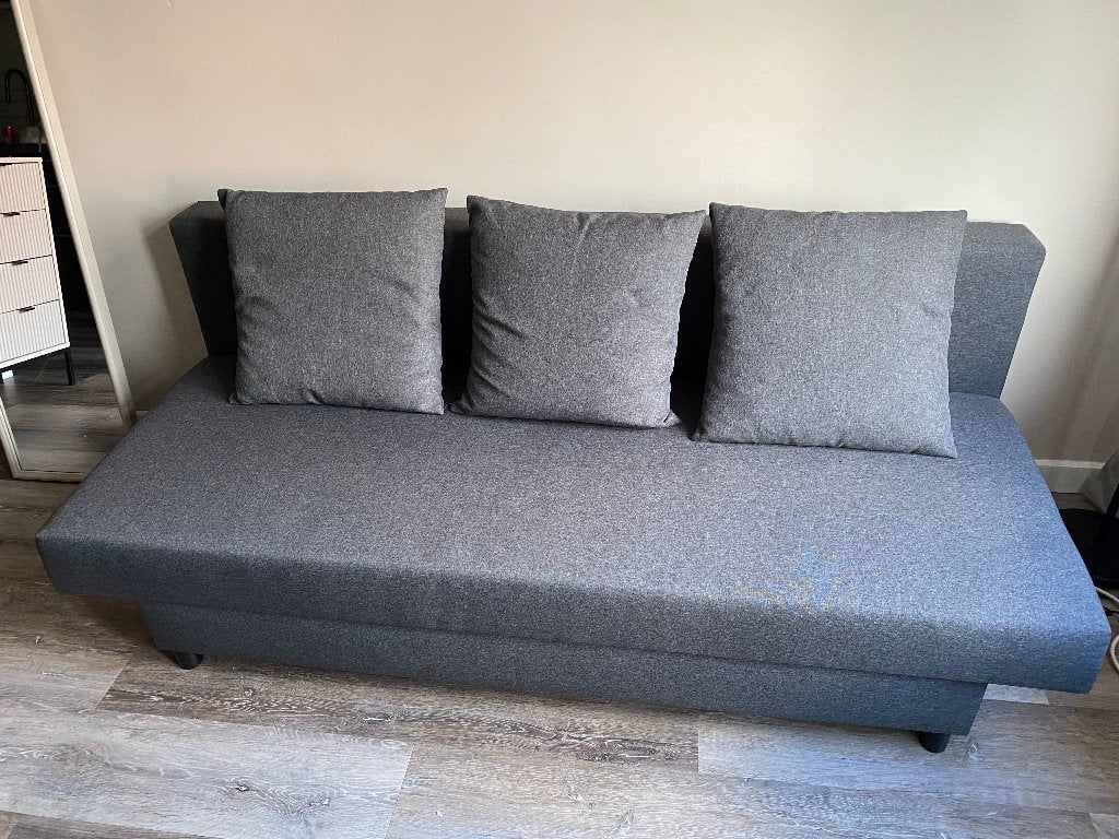 Prachtige IKEA ÄLVDALEN 3-zits slaapbank, donkergrijs, Ophalen, Tweepersoons, 140 cm, Zo goed als nieuw