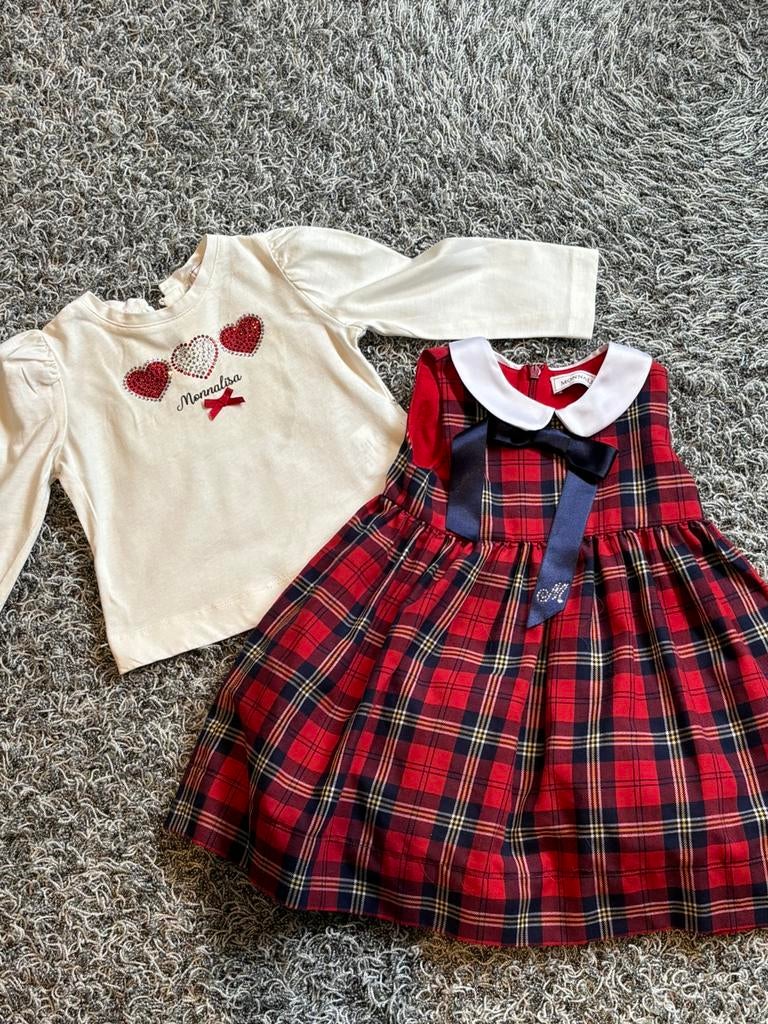 Monnalisa jurkje met bijpassend shirt 12 maanden, Ophalen of Verzenden, Zo goed als nieuw, Meisje, Jurkje of Rokje
