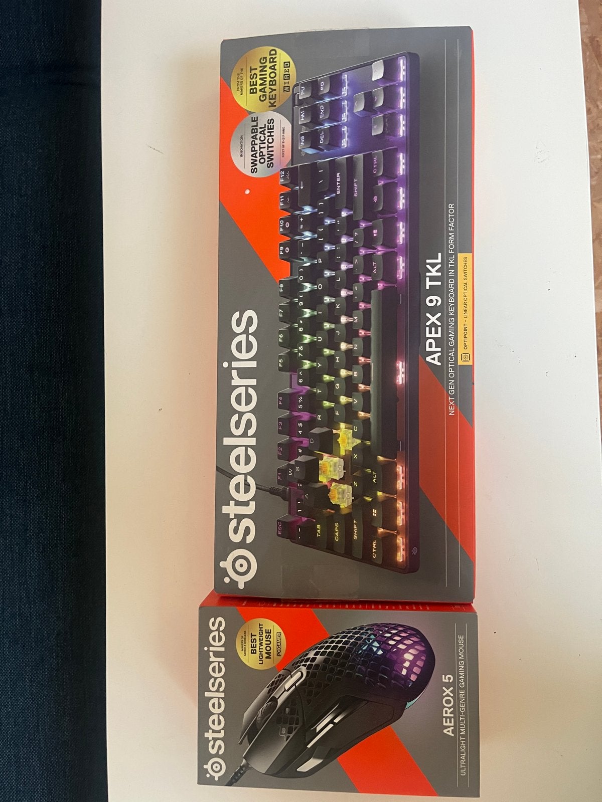 SteelSeries Gaming Set: Apex 9 TKL Toetsenbord & Aerox 5 Mui, Rechtshandig, Muis, Gaming muis, Ophalen of Verzenden