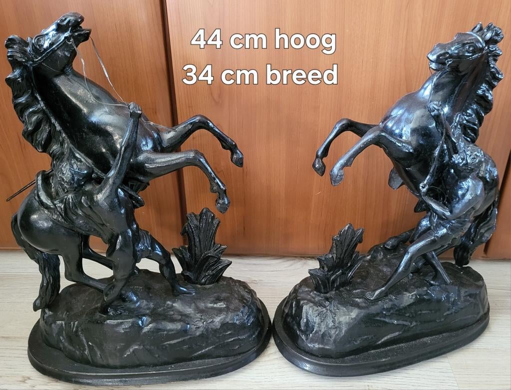 2 Spelter beelden van paard met menner, Ophalen of Verzenden
