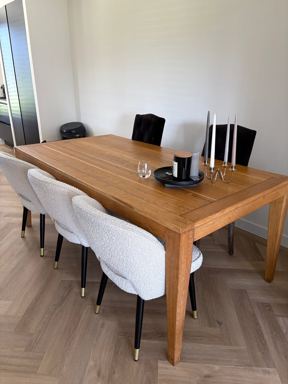 Eikenhouten eettafel met vlinderverbindingen (105x200cm), Ophalen, Gebruikt, 100 tot 150 cm, Eikenhout