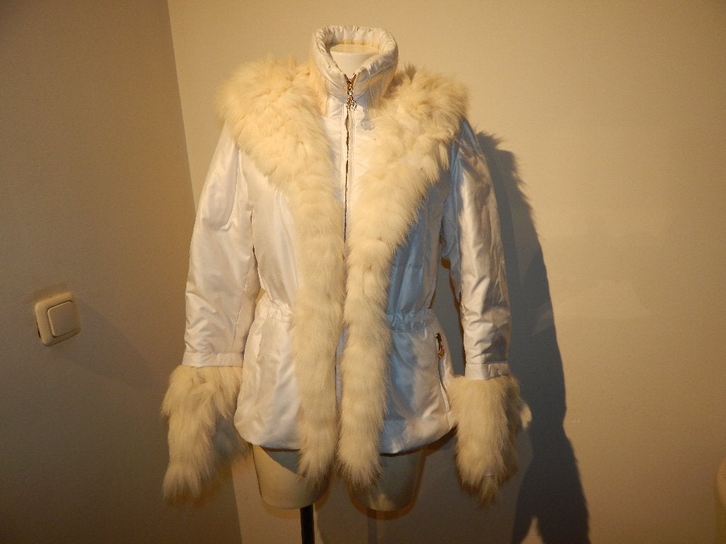 Roberto Cavalli dons jas bekleed met bont wit creme goud I42