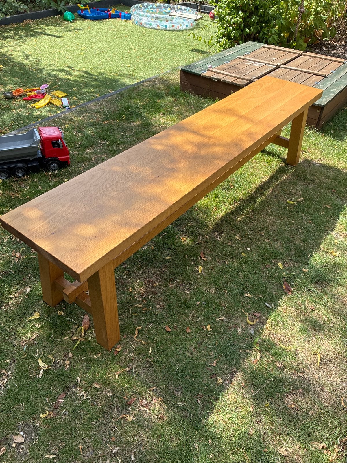 Massief houten bankje - 177cm lang, Ophalen, Minder dan 50 cm, Gebruikt, 125 cm of meer