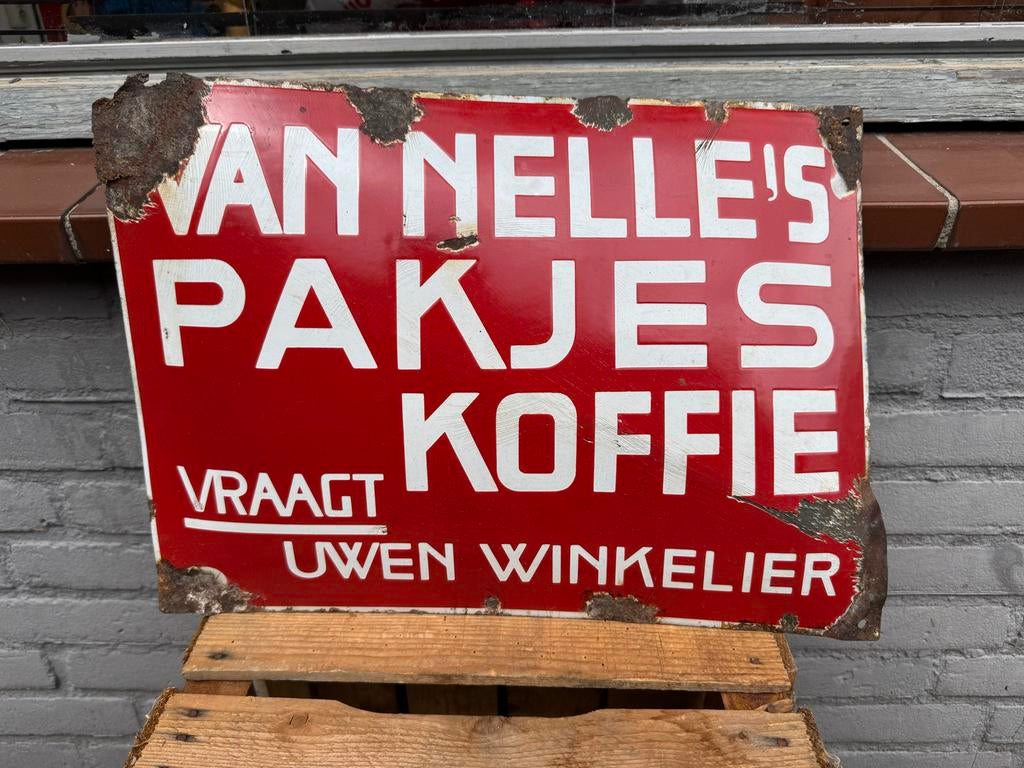 Emaille reclamebord Van Nelle's Pakjes Koffie, Ophalen