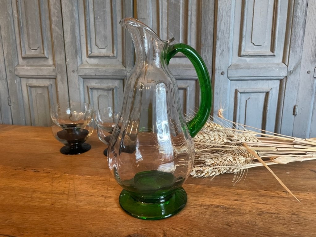 art deco 1930 Waterkaraf Karaf groene voet  Frans, Antiek en Kunst, Ophalen of Verzenden