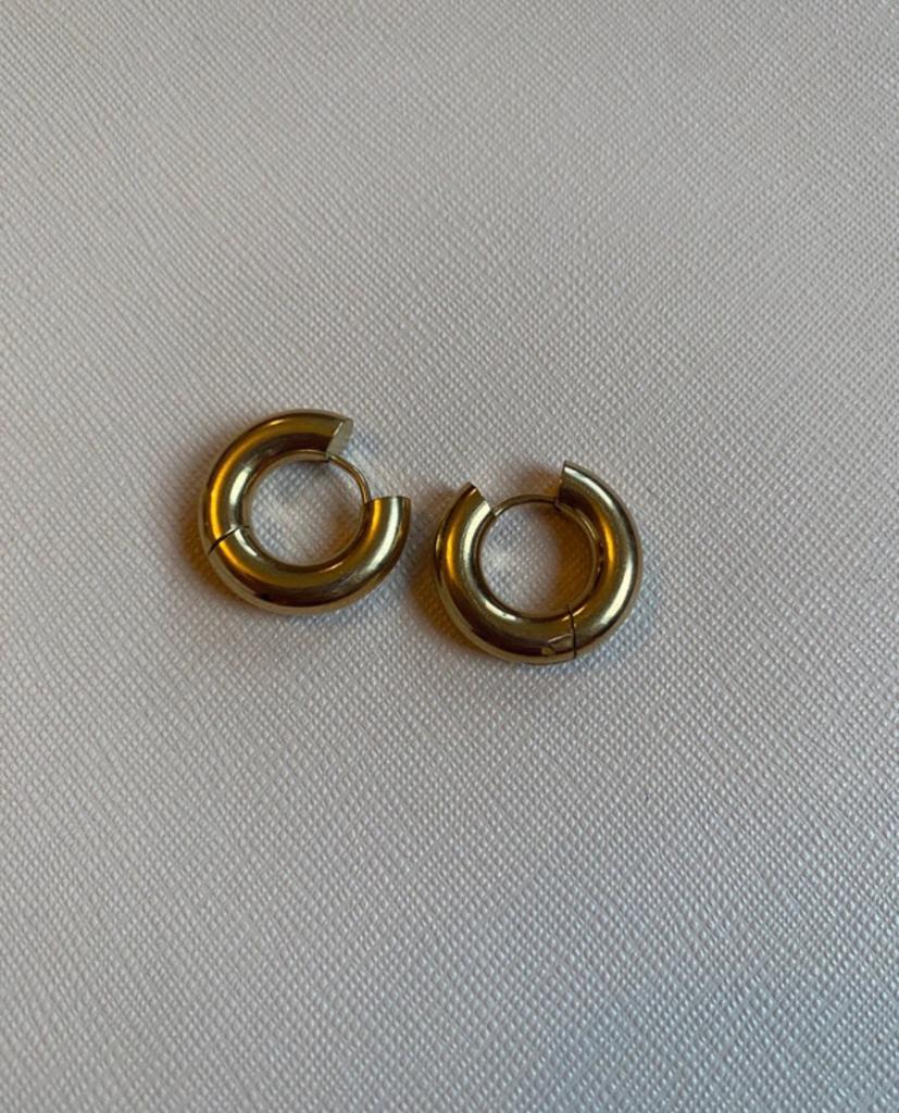 Lucardi stalen oorringen gold plated 20 mm 5 mm, Ophalen of Verzenden, Zo goed als nieuw, Goud, Overige materialen