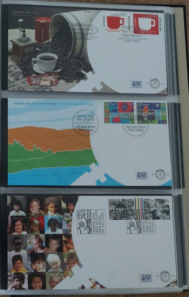 Nederland 1e dag enveloppen E484 t/m E498, uit jaren 2003/04, Ophalen of Verzenden, Nederland