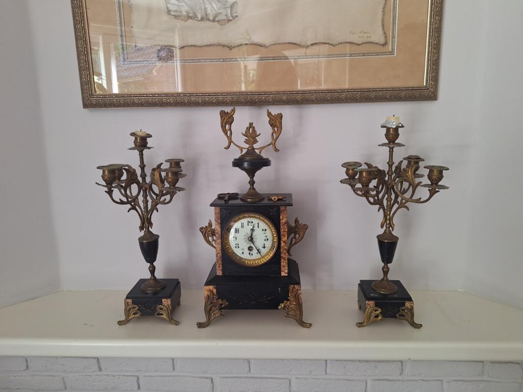 Antieke Franse pendule met kandelaars, Antiek en Kunst, Ophalen of Verzenden