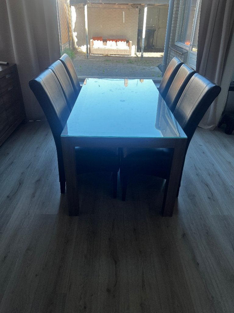 tafel en stoelen, Huis en Inrichting, Tafels | Eettafels, Ophalen, Gebruikt, Rechthoekig, 50 tot 100 cm