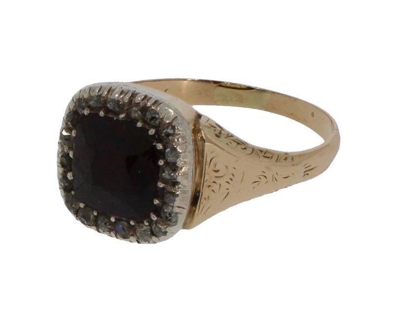 Diamanten fraaie 14k gouden granaat ring dames antiek retro, Sieraden, Tassen en Uiterlijk, Antieke sieraden, Verzenden, Goud
