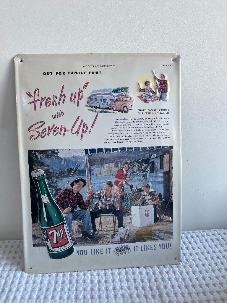 Vintage 7UP metalen reclamebord, Ophalen of Verzenden, Gebruikt, Reclamebord