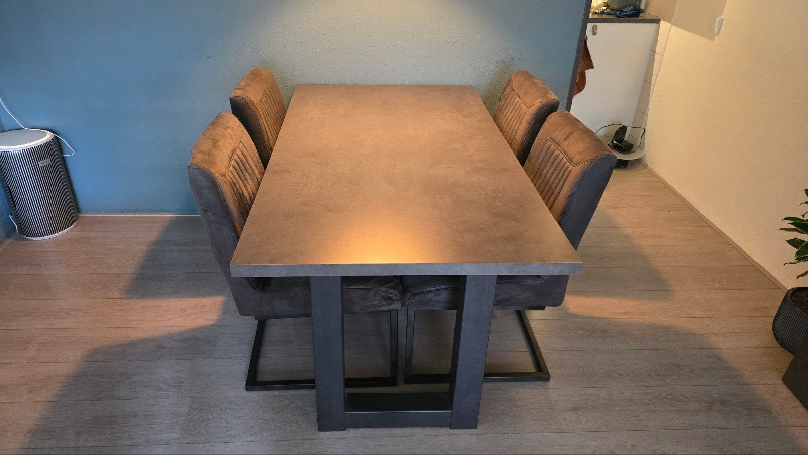 Eettafelset (90 x 160 cm) met 4 comfortabele stoelen, Ophalen, Gebruikt, 100 tot 150 cm, 50 tot 100 cm