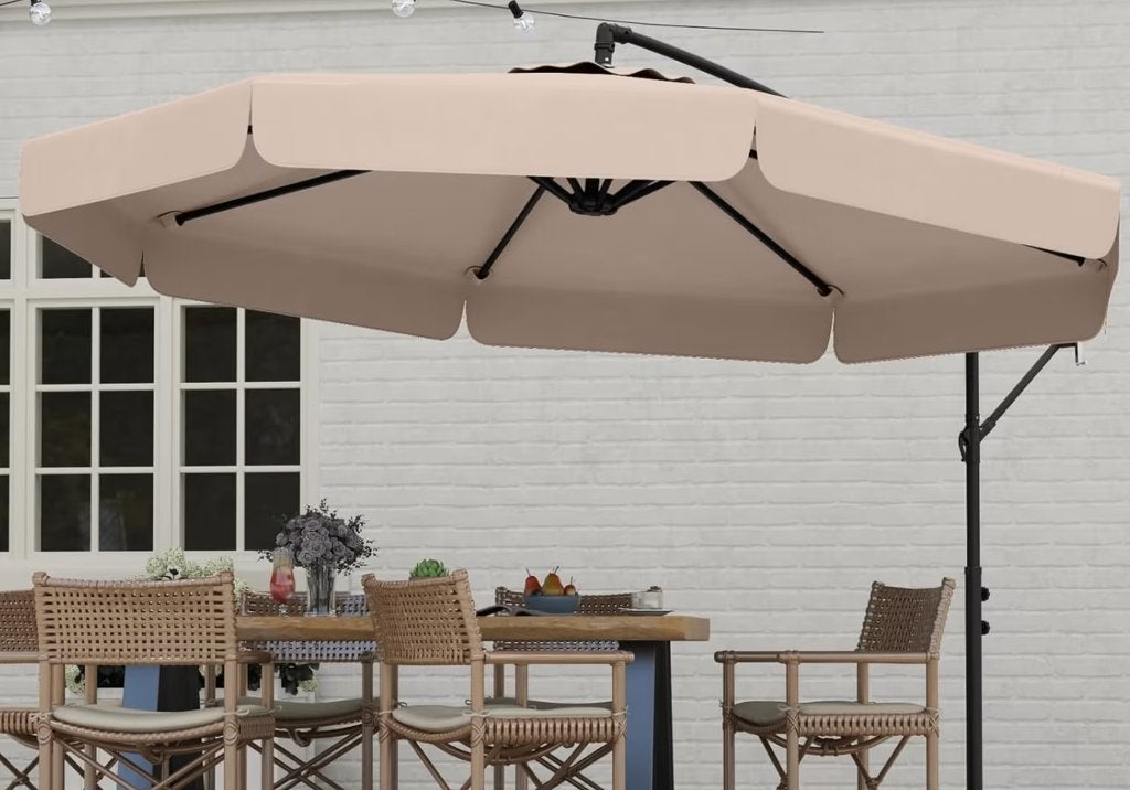 ✅ NIEUW zweef parasol 3 X 3 Meter Met Hoes en Parasol Voet, Tuin en Terras, Ophalen, Kantelbaar, 3 tot 4 meter, Zweefparasol