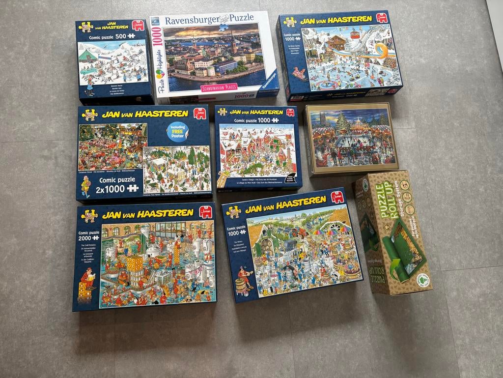 Jan van Haasteren puzzels 2x1000 en 500 stukjes, Hobby en Vrije tijd, Ophalen, Meer dan 1500 stukjes, Gebruikt, Legpuzzel