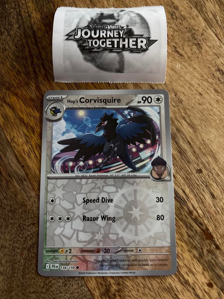 Hop's Corvisquire Pokémon Kaart JTG EN 134/159, Ophalen of Verzenden, Zo goed als nieuw, Losse kaart