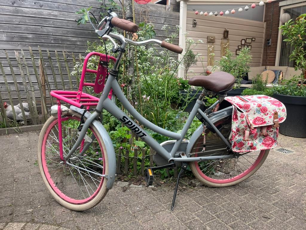 Leuke grijs-roze Spirit Cargo meisjesfiets 24 inch, Ophalen, Terugtraprem, 24 inch, Handrem