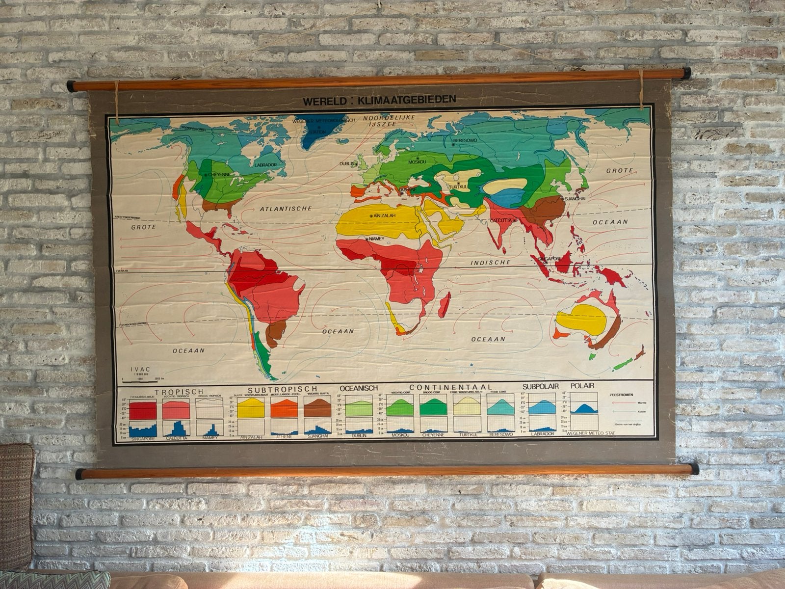 Oude schoolplaten Wereldkaart over klimaat, Antiek en Kunst, Ophalen, Aardrijkskunde