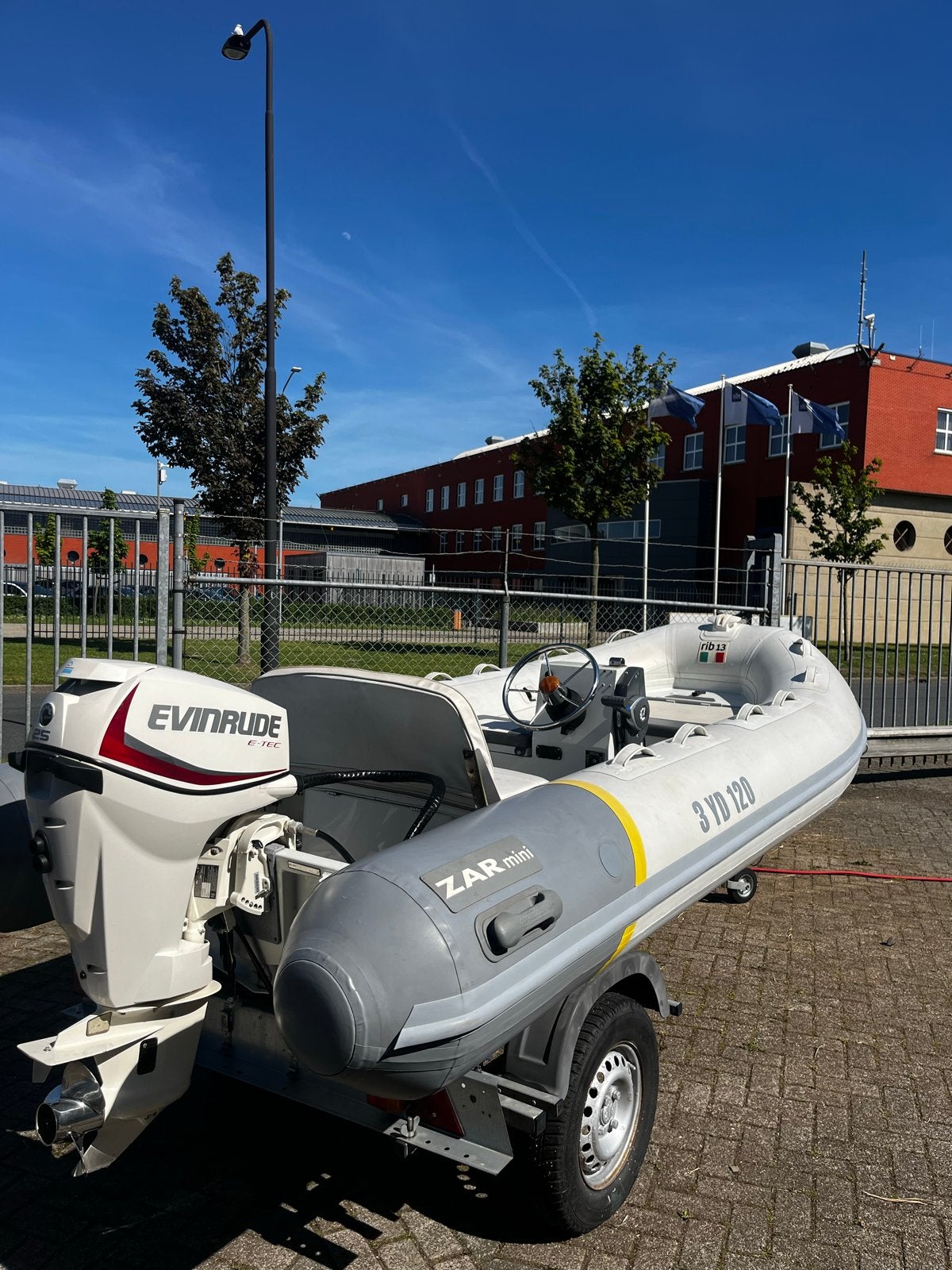 ZAR Mini RIB 13 met Evinrude E-TEC 25pk + trailer, Watersport en Boten, Rubberboten, Ophalen, Aluminium, ZAR Mini, Gebruikt