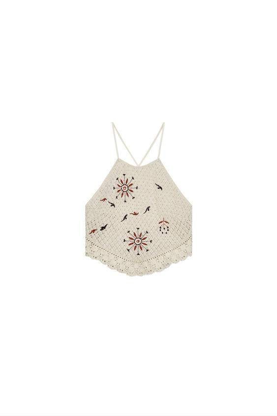 Embroidered crochet top (ZARA), Nieuw, Ophalen of Verzenden, Zonder mouw, Maat 34 (XS) of kleiner
