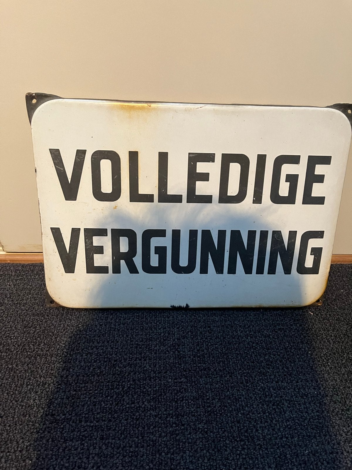 Vintage Emaille Bord "Volledige Vergunning", Ophalen