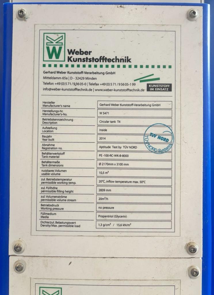 Kunststof opslagtank 10.500 liter / 10,5 m³ – PE tank rond, Tuin en Terras, Regentonnen, 150 liter of meer, Ophalen, Gebruikt