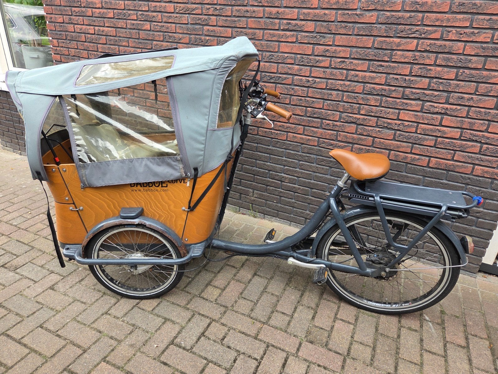 Babboe bakfiets E-curve 2017 met accessoires, Fietsen en Brommers, Fietsen | Bakfietsen, Ophalen, Gebruikt, 4 kinderen of meer