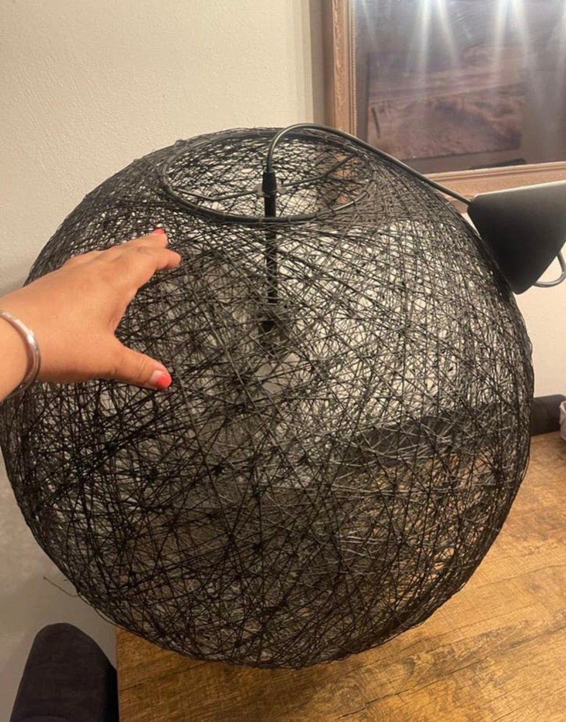 Zwarte bol hanglamp, Ophalen, Zo goed als nieuw, Rond, Overige materialen