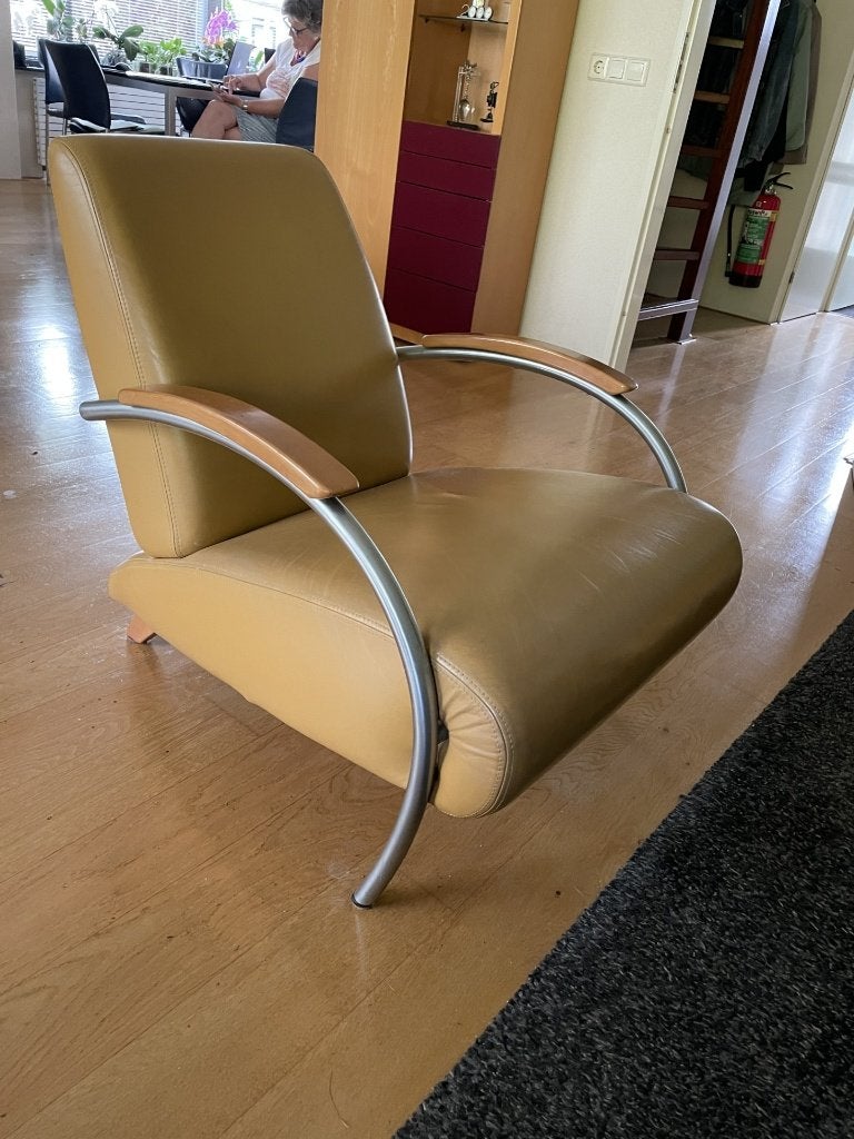 Jean des Bouvrie fauteuil type 5470, Ophalen, Gebruikt, 75 tot 100 cm, Leer