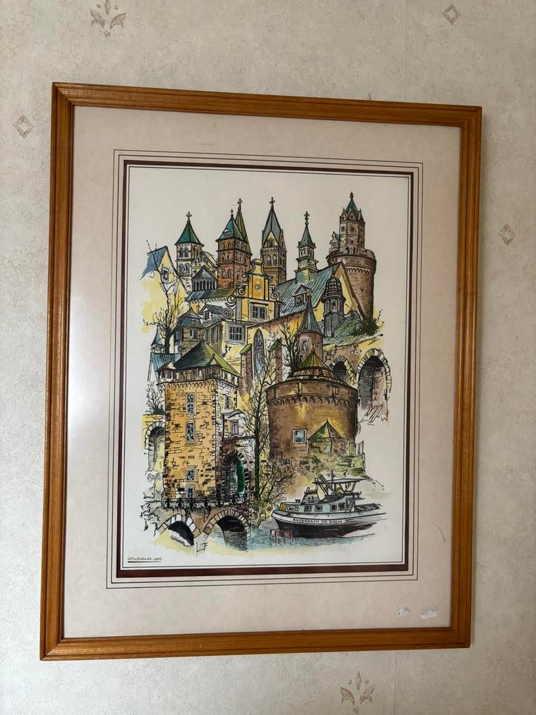 Ingelijste aquarel van D.H. v.d. Woode uit 1988, Ophalen of Verzenden