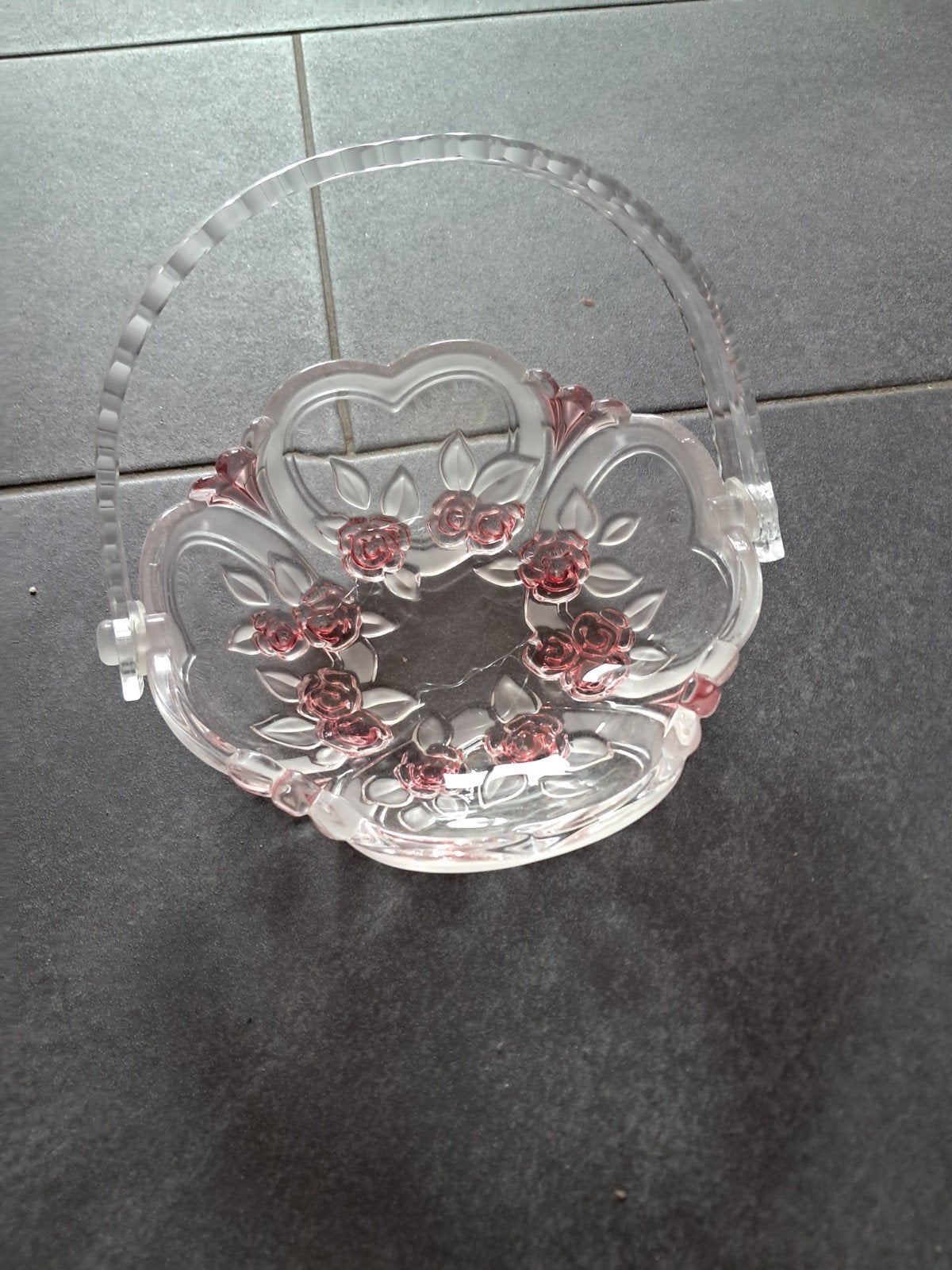 Walther Glas Bonbonschaal met handvat - Rozenmotief, Antiek en Kunst, Ophalen of Verzenden