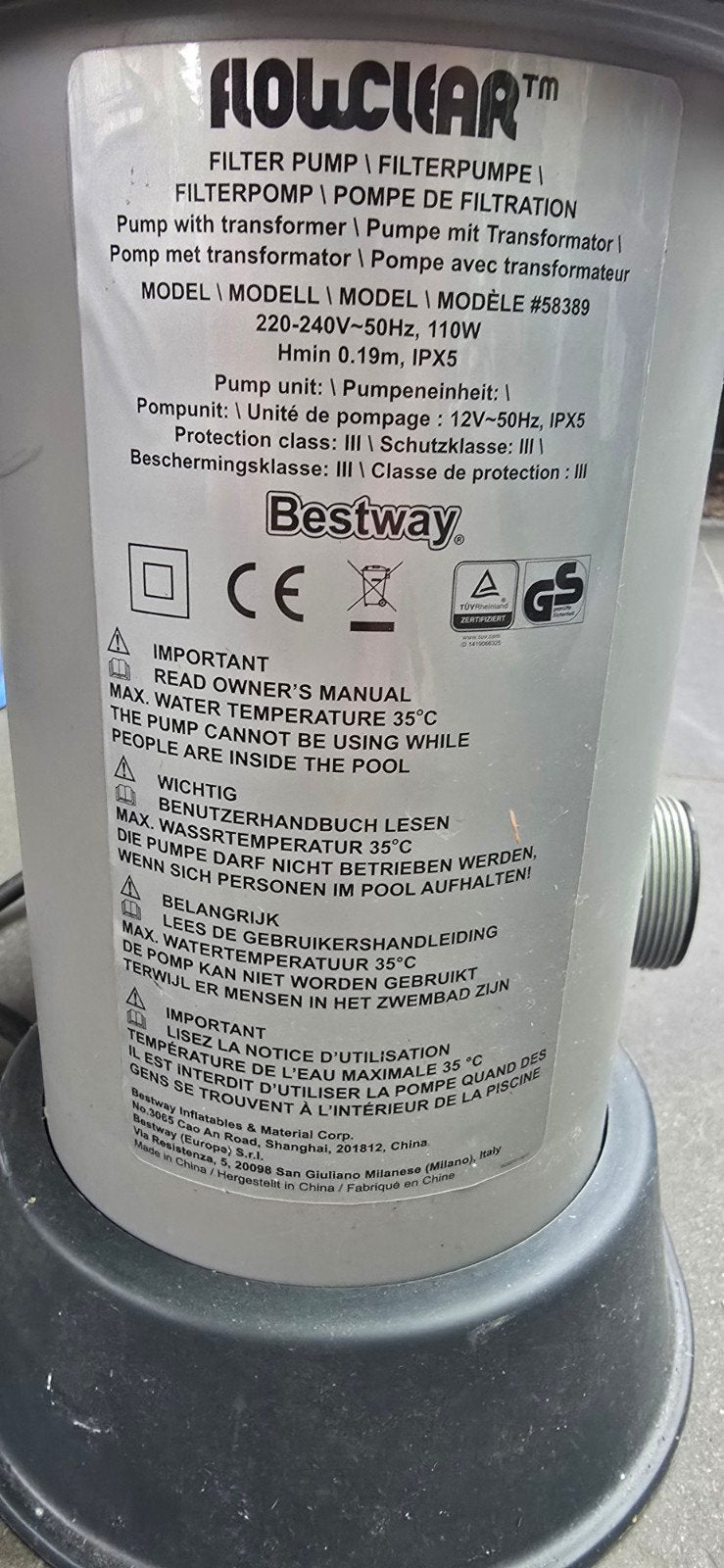 Bestway Flowclear filterpomp, Dieren en Toebehoren, Mannelijk