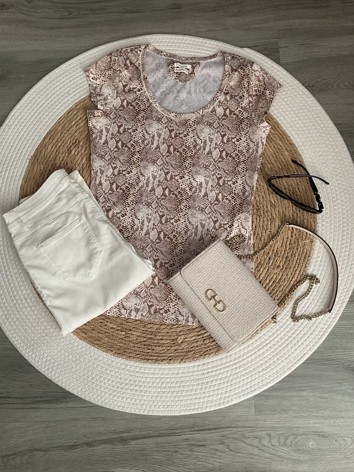Vanillia top met slangenprint, maat 40 (valt kleiner), Maat 38/40 (M), Zo goed als nieuw, Korte mouw, Meerkleurig