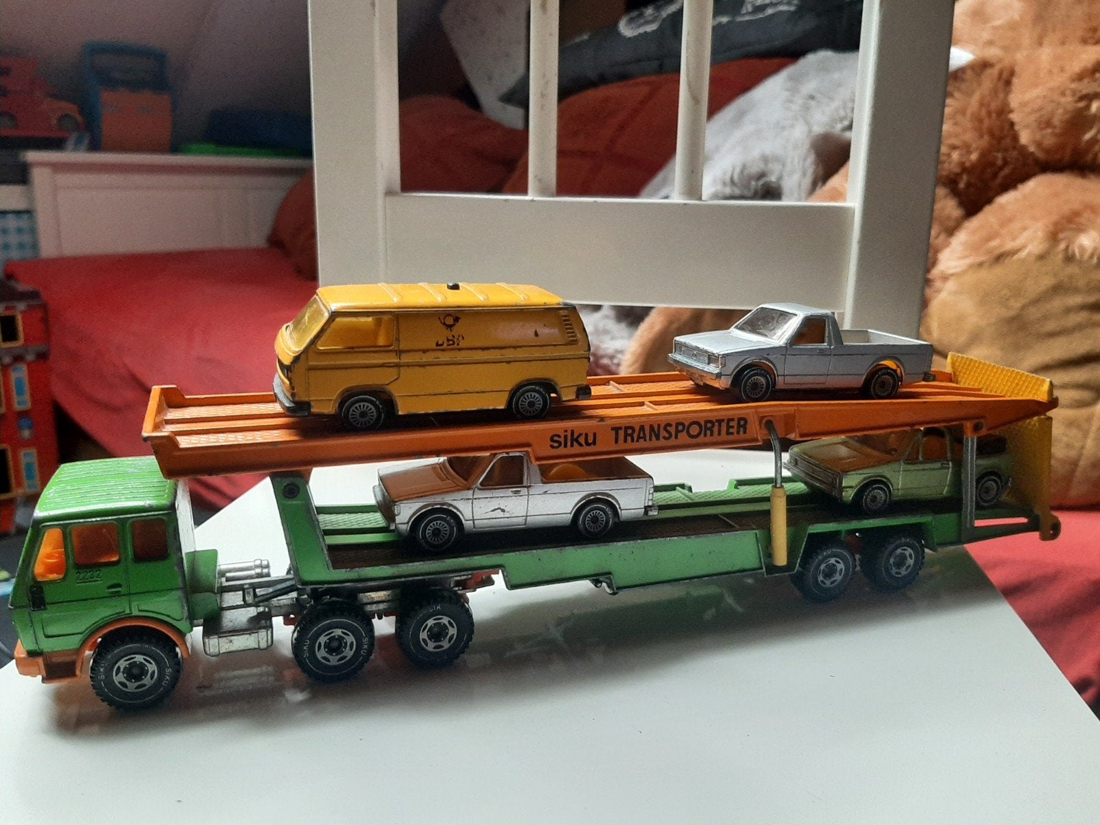 Siku Transporter met 4 Volkswagen modellen, Ophalen of Verzenden, Gebruikt