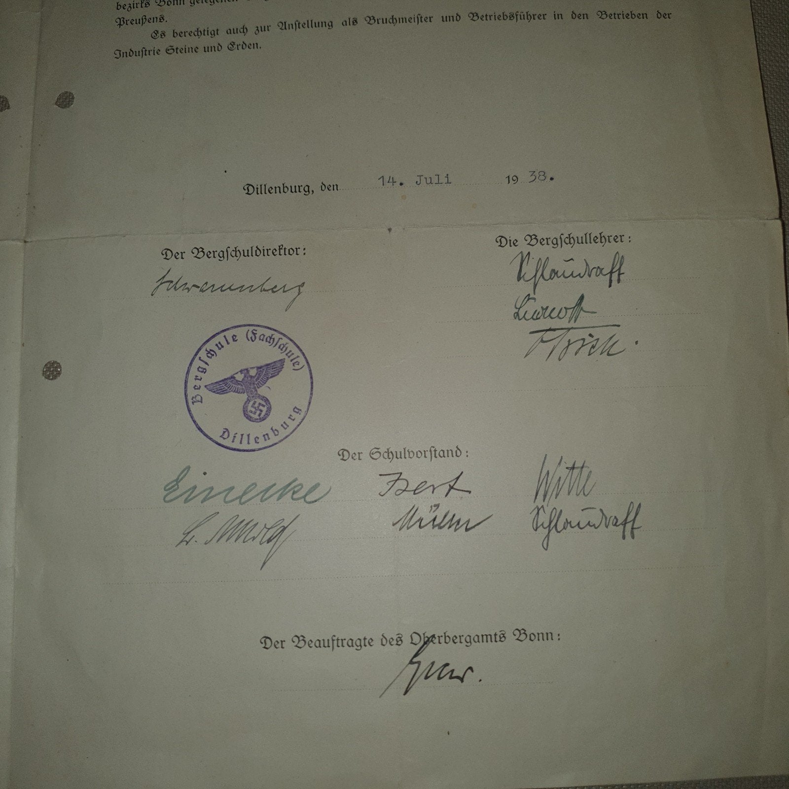 BergSchule Dillenburg Afstudeerbewijs 1938, Verzamelen, Ophalen of Verzenden, Landmacht, Nederland, Boek of Tijdschrift
