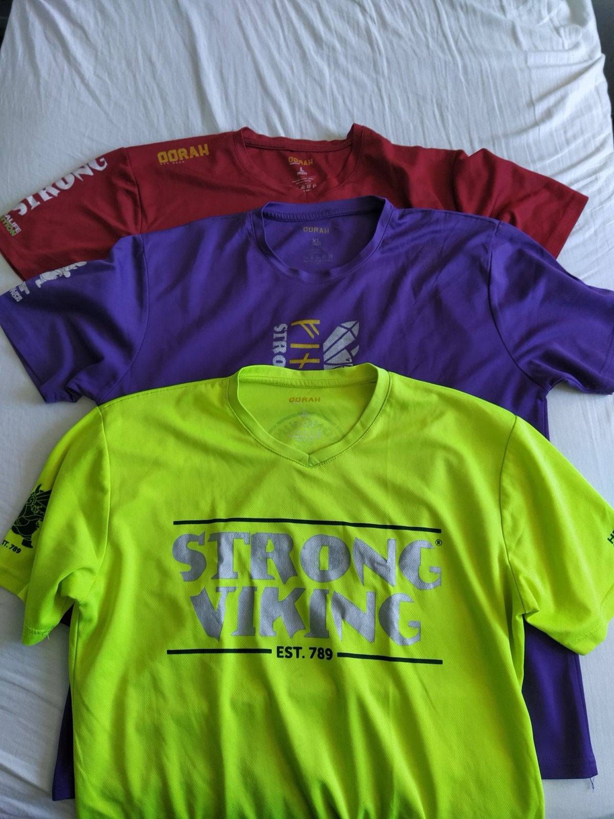 Strong Viking en Mud Masters Finisher Shirts (4 stuks), Ophalen of Verzenden, Gedragen, Overige maten, Rood