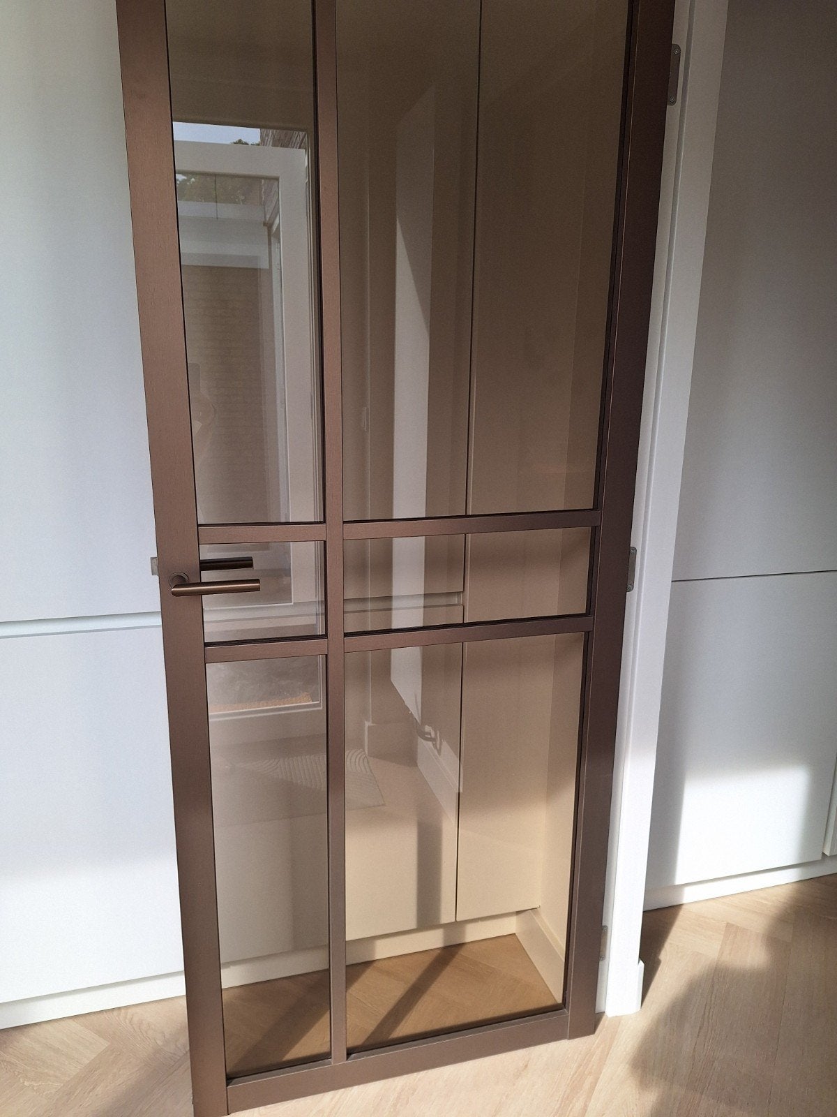 Stompe bronskleurige binnendeur met rookglas, Doe-het-zelf en Verbouw, Ophalen of Verzenden, Binnendeur, 200 tot 215 cm