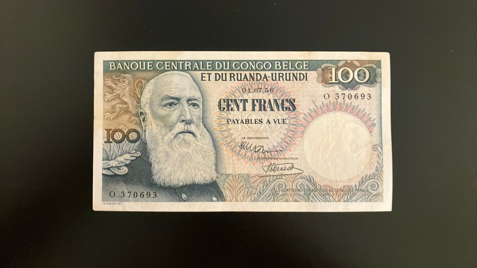 100 Belgische francs - Leopold - 1-7-1956 - Ruanda-Urundi, Postzegels en Munten, Ophalen of Verzenden, Los biljet