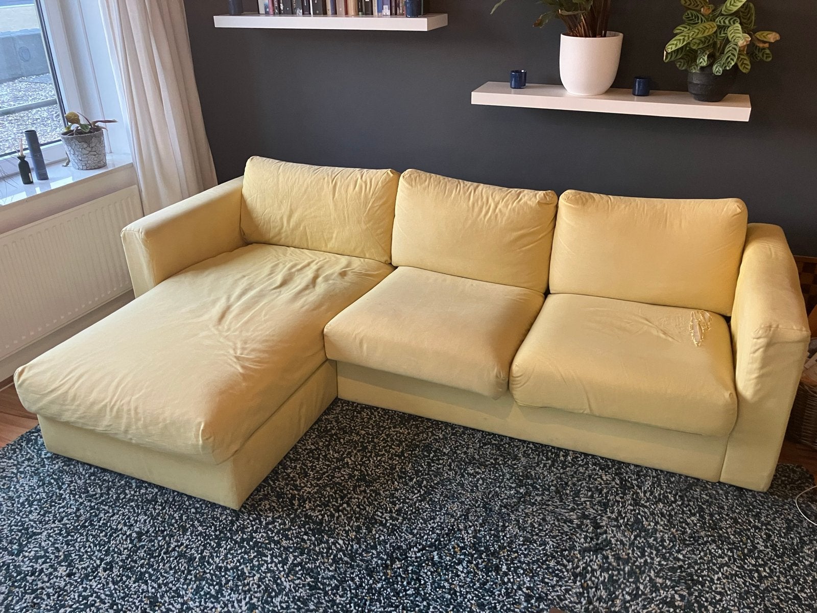 IKEA Hoekbank met opbergruimte - Geel (2017), Huis en Inrichting, Ophalen, 250 tot 300 cm, Gebruikt, 100 tot 125 cm