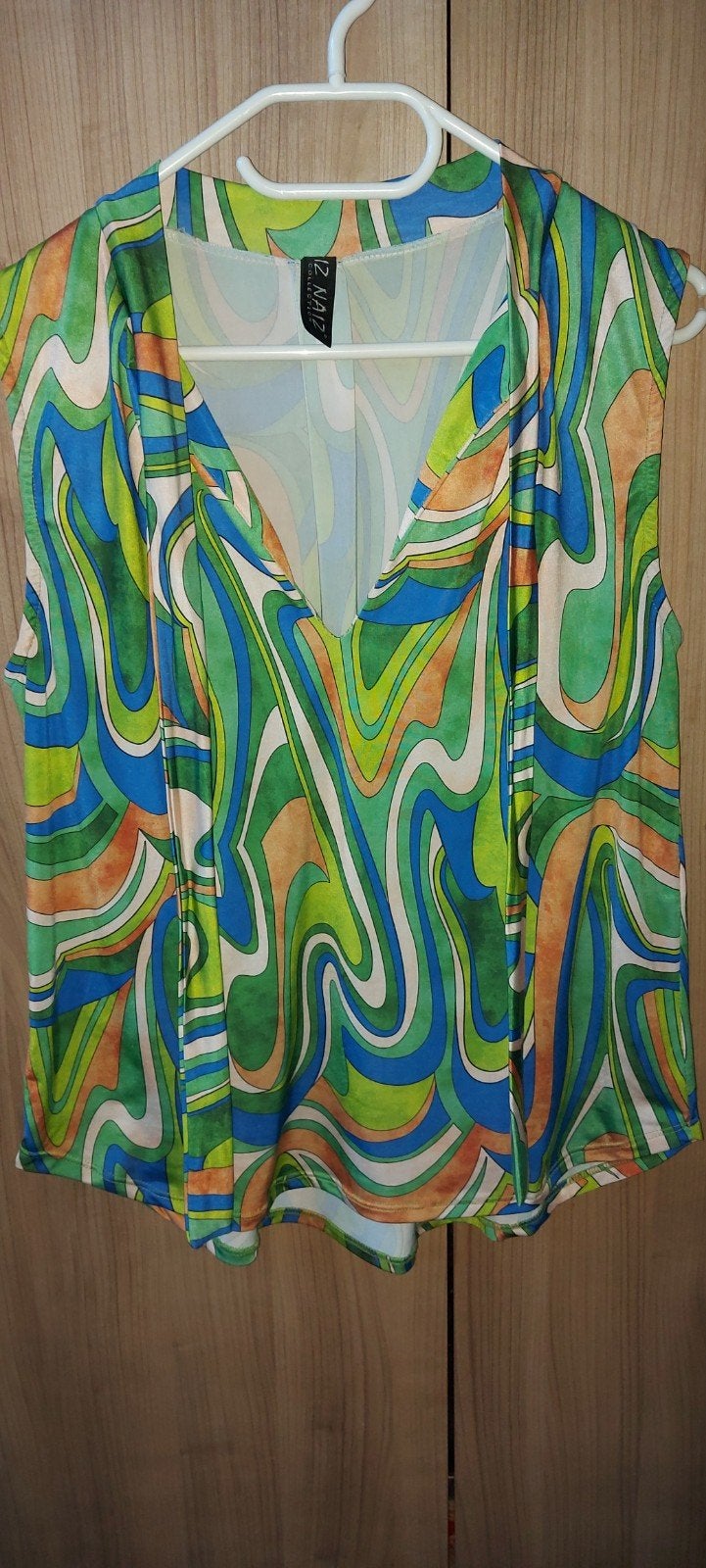 Kleurrijke mouwloze top met retro print, Maat 38/40 (M), Meerkleurig, Zo goed als nieuw, Zonder mouw