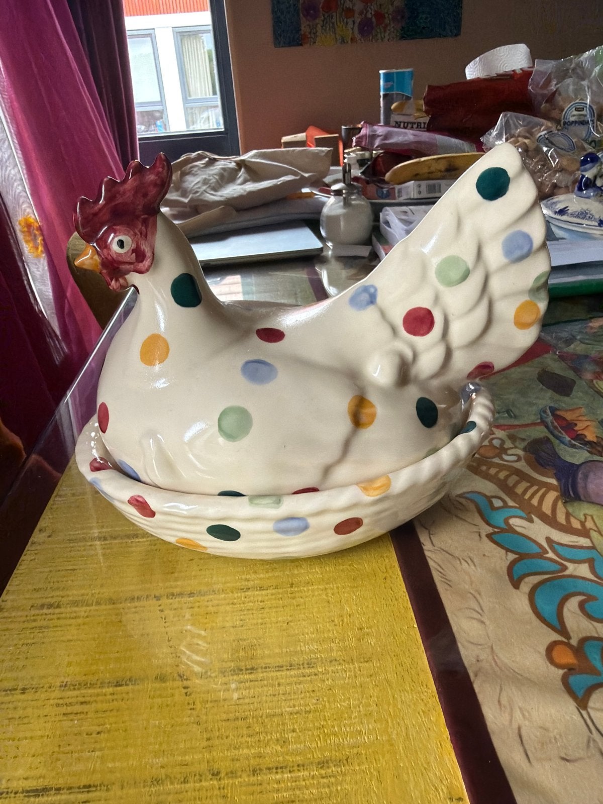 Leuke kippenpot voor eieren, keramiek, stippen, Overige typen, Ophalen of Verzenden, Zo goed als nieuw, Steen/keramiek