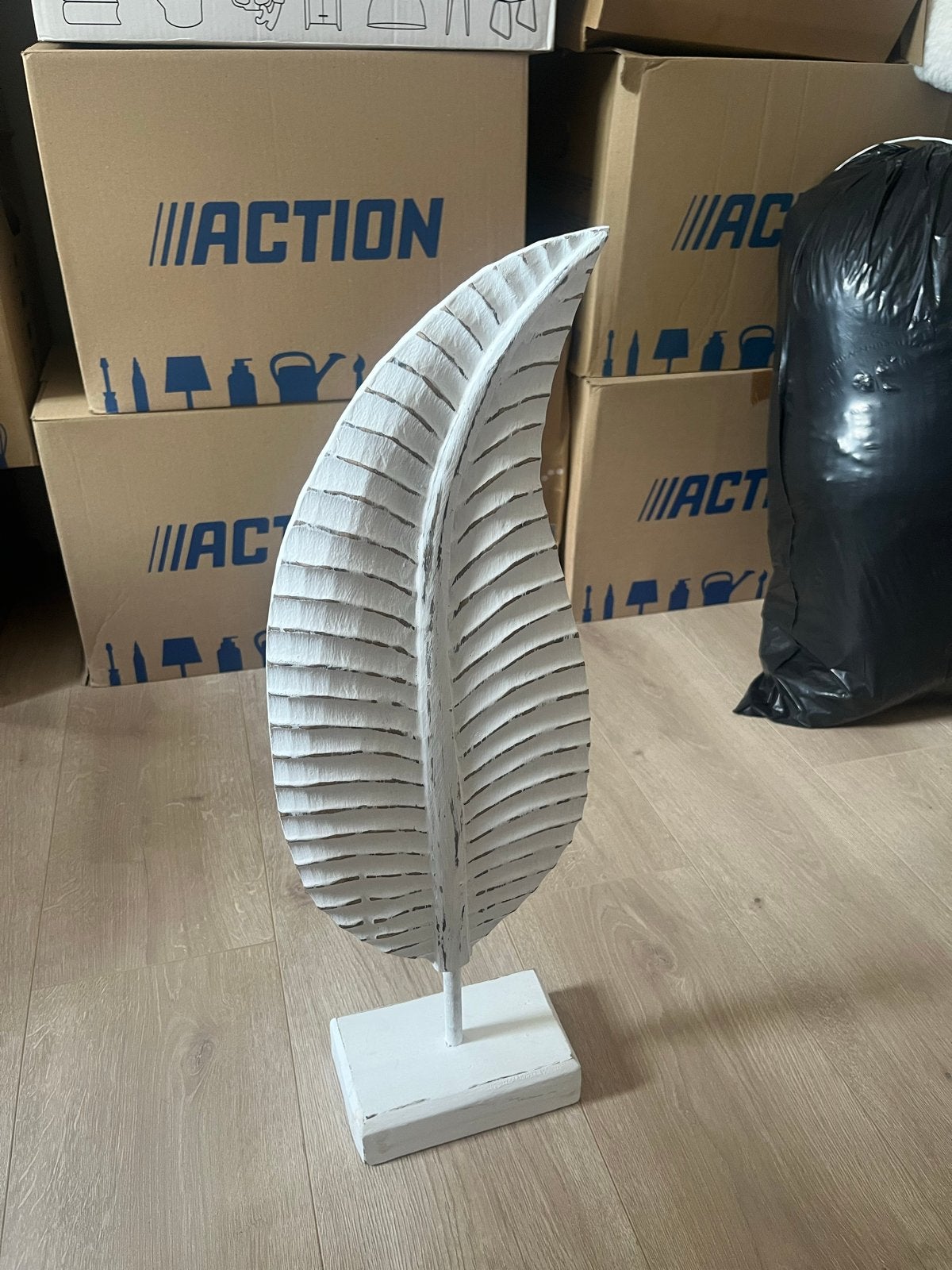 Decoratief wit houten blad op voet - Uniek woonaccessoire, Ophalen, Hout, Zo goed als nieuw, Modern